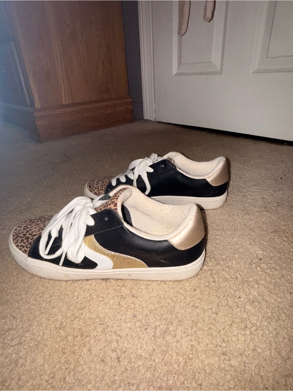 Time and Tru Black, Gold & Leopard Print Women's Sneakers